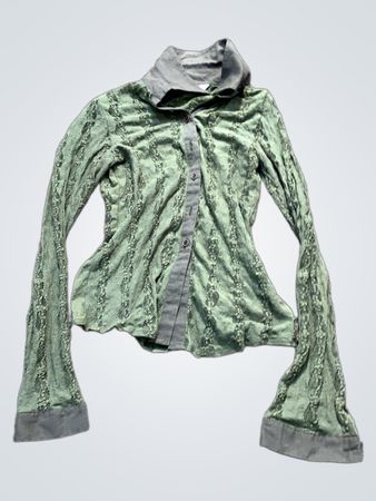 CONOS Grünes Texturiertes Button-Up Hemd