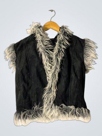MOON LIGHT Schwarze Weste mit Kunstpelzbesatz und Kapuze
