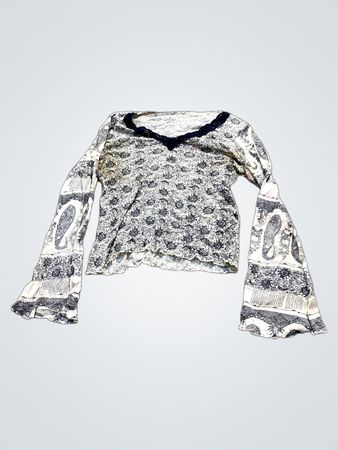 Langärmliges bedrucktes Crop-Top mit Glockenärmel