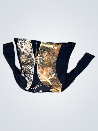 48 Bettina Collection Schwarzes Langarmtop mit bedruckten Paneelen