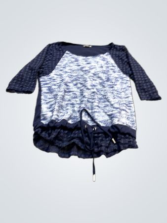 Breal Damen Blau und Weiß Bindegürtel Spitze Top