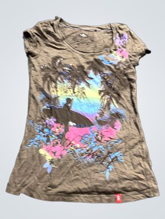 Braunes T-Shirt mit tropischem Grafikdruck