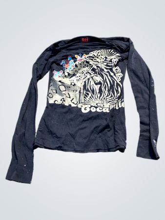 BH Jeans Company Schwarzes Langarm-T-Shirt mit Tiger-Grafik