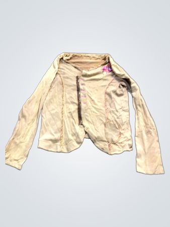 Beige Jacke mit Reißverschluss und Blumendetails