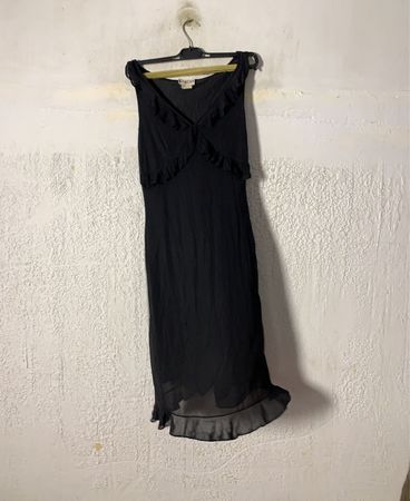 Morgan De Toi Schwarzes Rüschendes Midi-Kleid