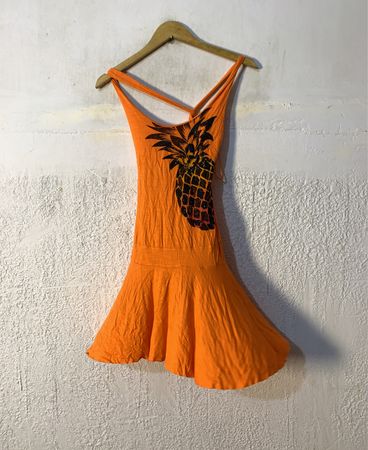 Orange-Ananas-Print-Halterkleid