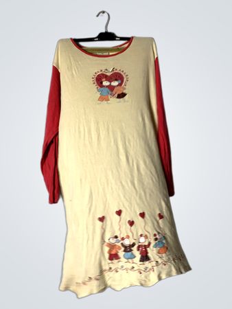 Désirelle Damen Langarmkleid in Creme mit rotem Besatz und Applikation