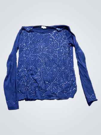 MELILLO Antonetta Langarm Blau Verziertes Oberteil XXL
