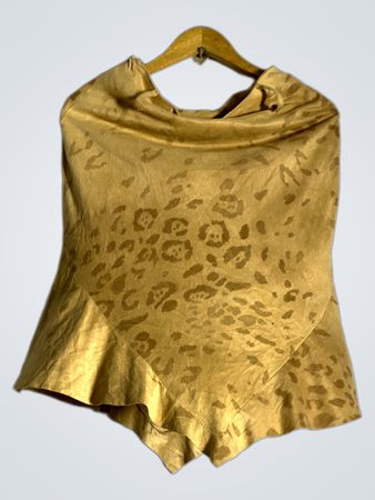 Top asimmetrico con stampa leopardata dorata