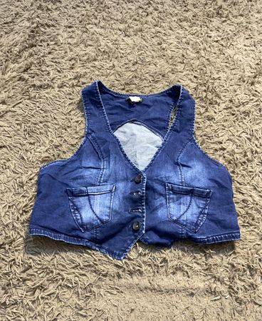 Denim-Weste mit Knopfverschluss und Rückenschnürung