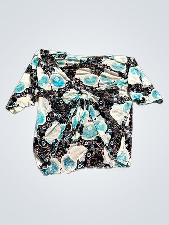 Damen Blauer Floral Druck Krawatten-Front Top
