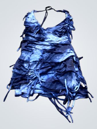 Blaues Batik-Fransen-Haltertop