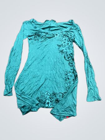 Türkises Langarm-T-Shirt mit Blumenmuster