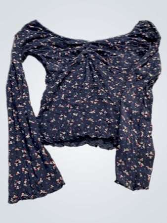 Navy Floral Print Bell Sleeve Top