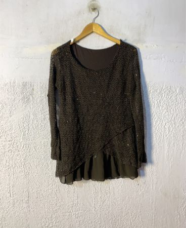 Braune Strickoverlay-Tunika mit Pailletten-Details