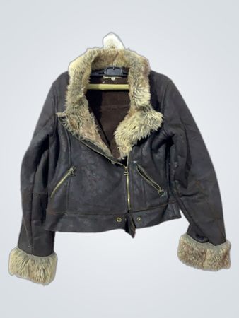 Spot for you brown faux fur lined aviator jacket