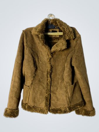 Women's Brown Faux Suede Fur Trim Jacket