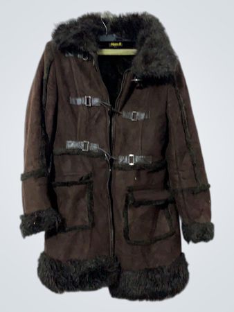 Alyssa K Women's Brown Faux Fur Trimmed Coat