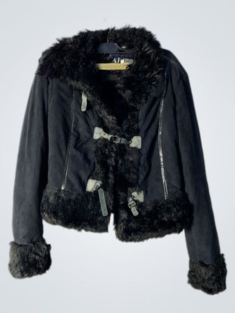 Armani Jeans Black Faux Fur Trimmed Jacket