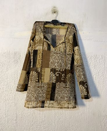 New York & Company Patchwork Print Langarm-Tunika