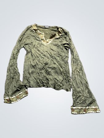 Kiveri Highfashion Grünes Verziertes Langarmoberteil Größe L