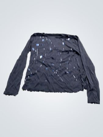 Schwarzes Langarmshirt mit abstraktem blau-weißen Design