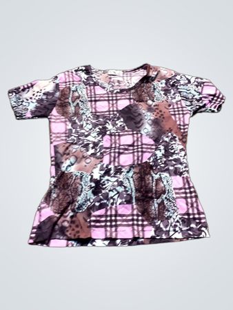 Violett und Pink Kariertes und Tiermuster T-Shirt