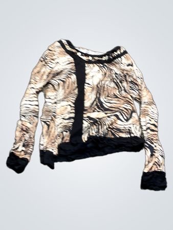 Tigerprint Langarmshirt mit schwarzem Saum