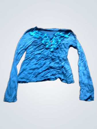 Viviane H Blue Verzierte V-Ausschnitt Langarmtop