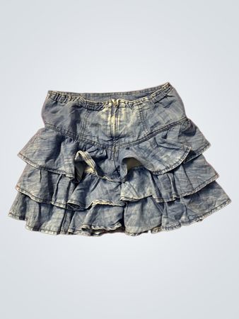 Blaues Denim-Rüschenshirt