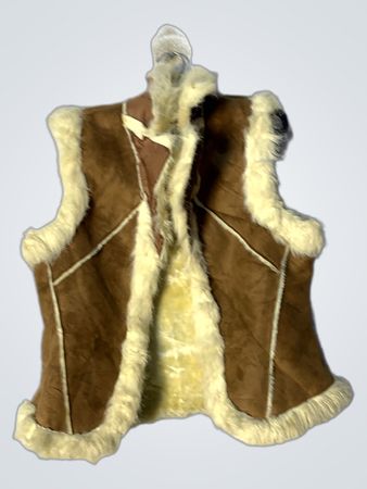 Braune Kunst-Suede-Weste mit cremefarbener Fellbesatz
