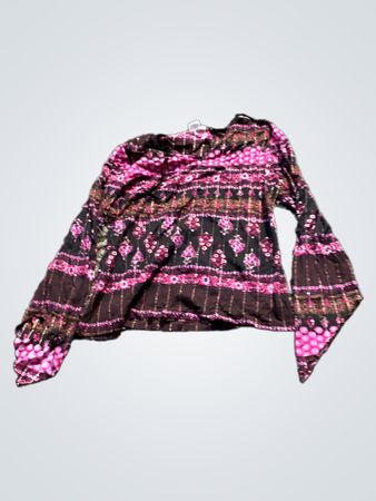 Rosa und braun gemusterte Glockenärmel-Bluse