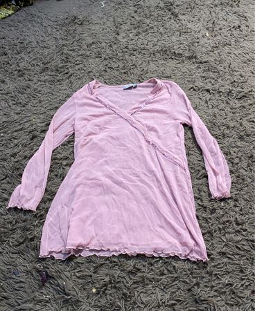 Lindex Pink Sheer Beaded V-Neck Long Sleeve Top