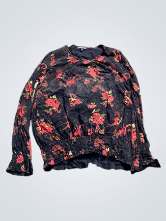 TERRE DE MARINS Schwarze Blumendruck Langarmbluse Größe 5
