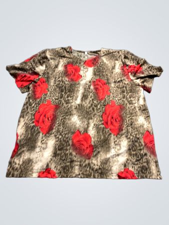 Leopard- und Rosen-Print T-Shirt