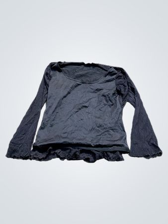 Schwarzes Langarmshirt mit Spitzenbesatz