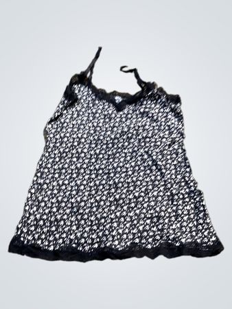 Schwarz-weißes Blumenmuster-Top mit Spitzenbesatz