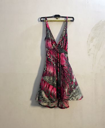 Mini Kleid mit pink- und grau Tiermuster