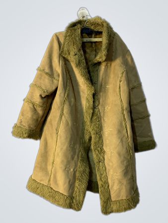 Tan Faux Suede Faux Fur Trimmed Coat