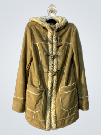 Tan Faux Suede Duffle Coat with Sherpa Lining
