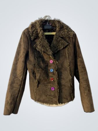 Jennifer Girls Brown Faux Fur Trimmed Jacket