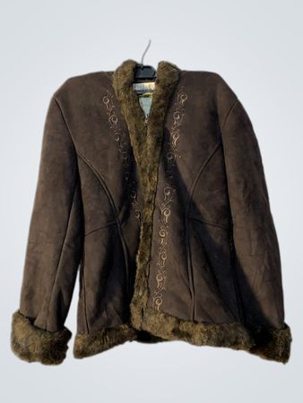 WHITE STAG Women's Brown Faux Suede & Fur Trimmed Jacket