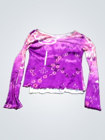 Lila und Rosa Batik Langarmoberteil mit Floralprint
