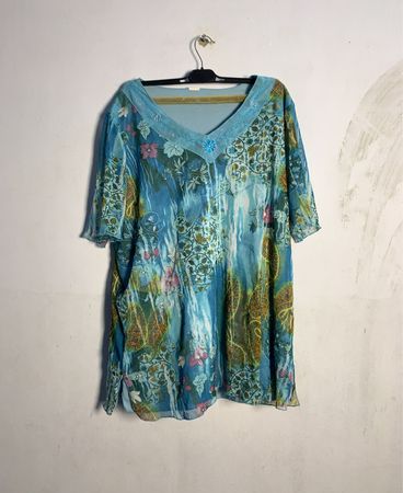Blaues V-Ausschnitt-Tunika mit Blumenmuster