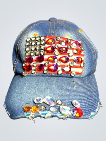 Denim-Baseballmütze mit amerikanischen Flaggenverzierungen
