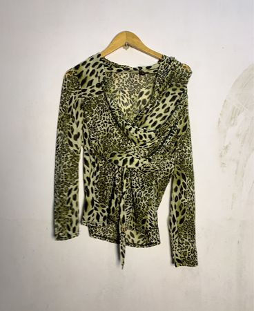 Roberto Cavalli Leopard Print Cowl Neck Langarmbluse