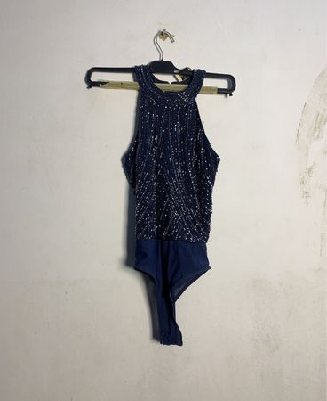 Lace & Beads verziertes navy Bodysuit