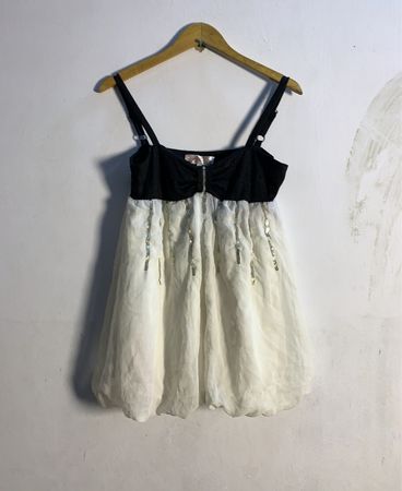 Miu Du Damen Kleid in Schwarz und Weiß mit Verzierungen