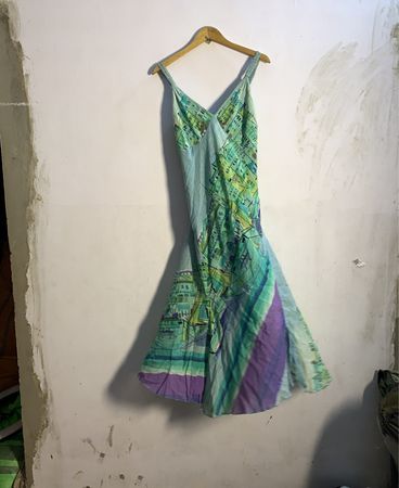 Grün und Lila Abstract Print Maxi Kleid
