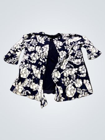 Blaues und weißes Blumenmuster offener Cardigan